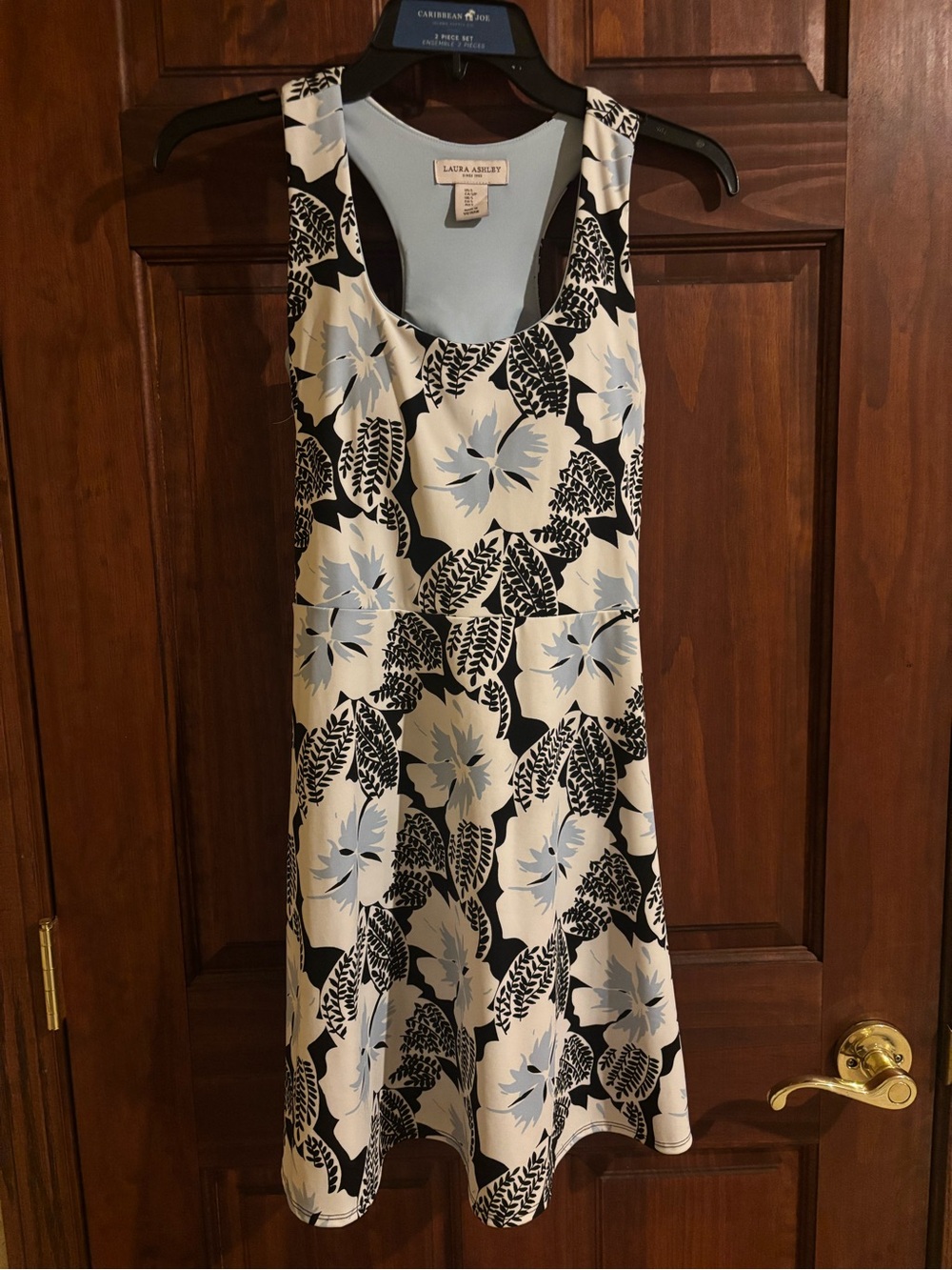 Laura Ashley Cream Dress with Light Blue & Black Floral Print
